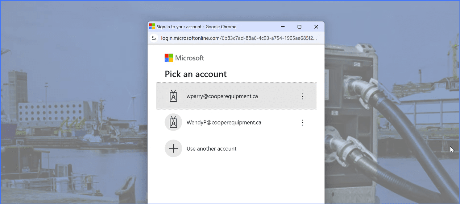 Microsoft account picker with account ID circled