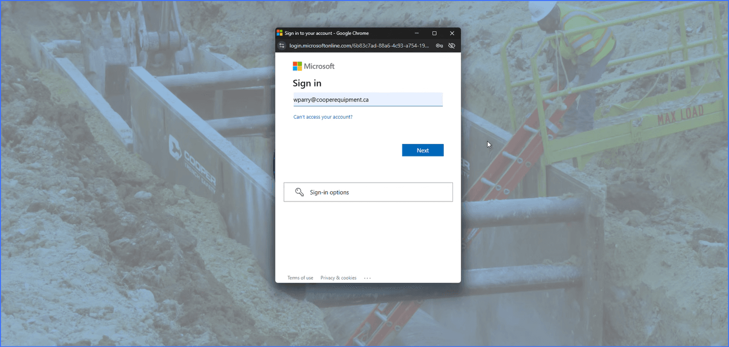 Microsoft sign-in screen with email address field circled