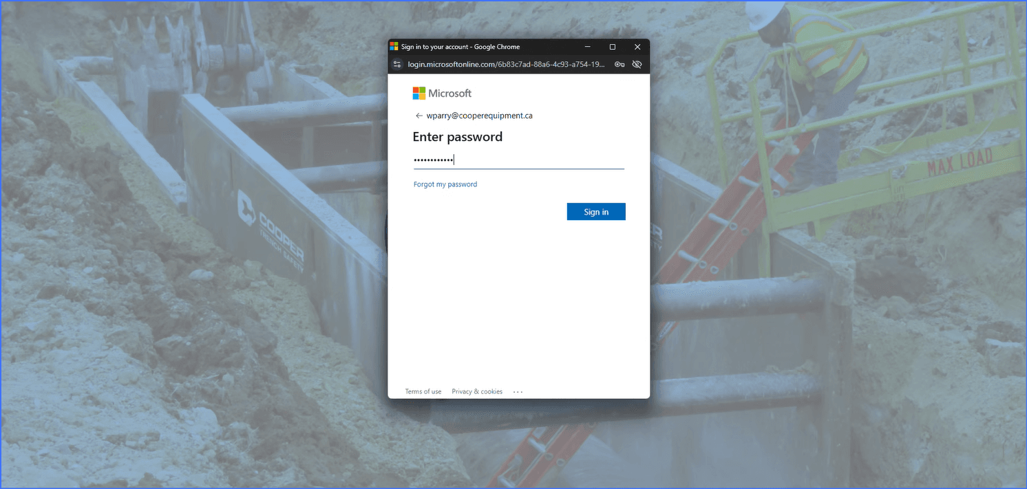 Microsoft sign-in screen with password field circled