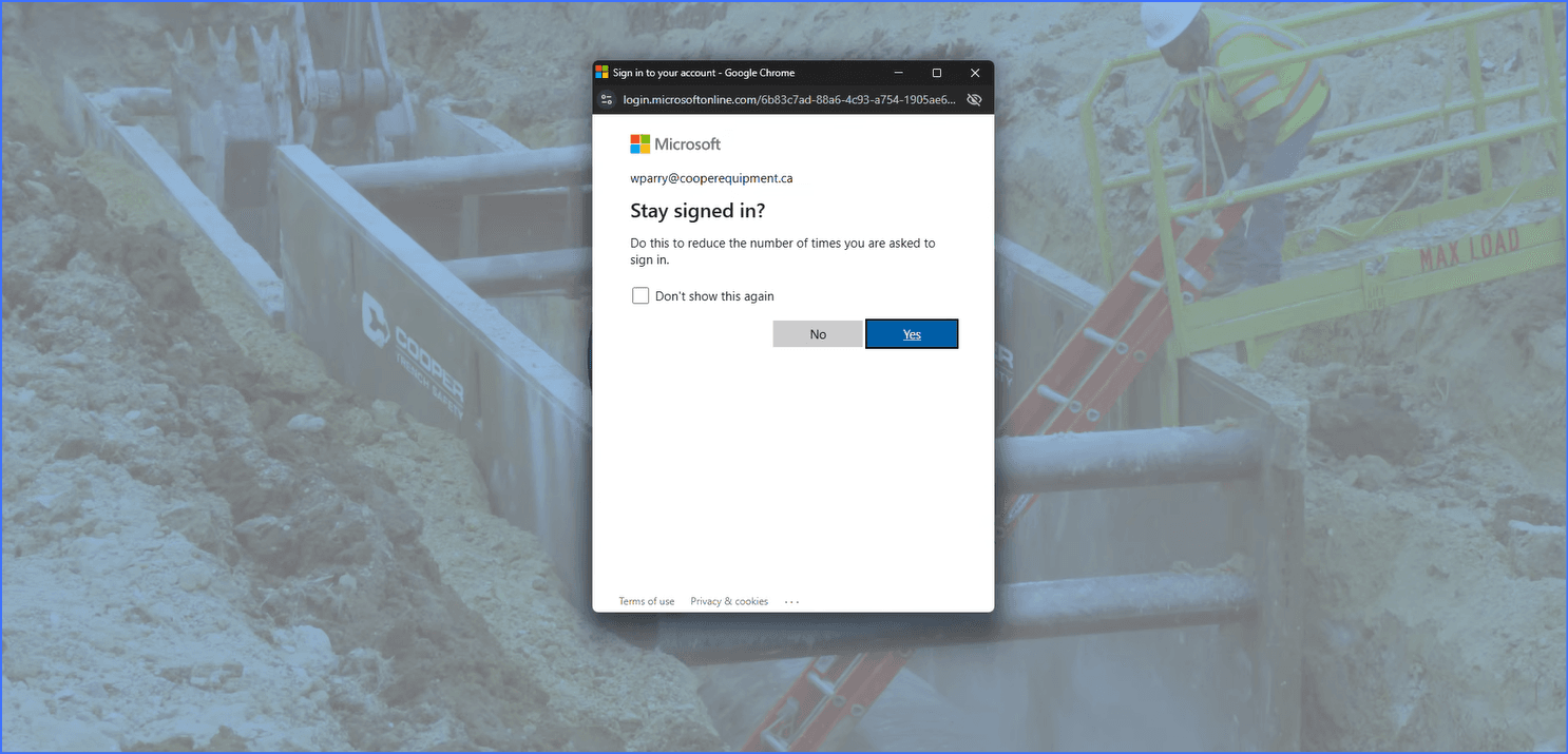 Microsoft request to stay signed in with yes button circled