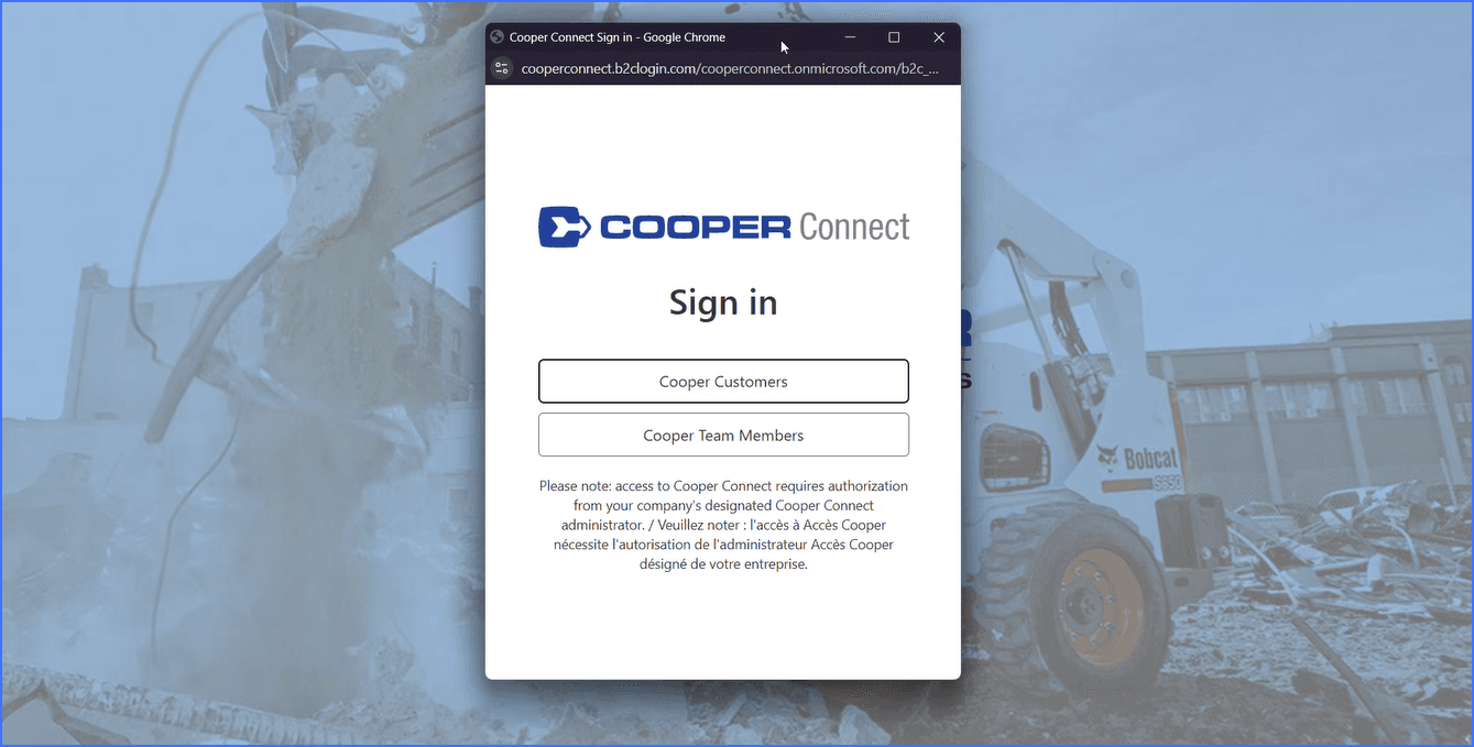 Cooper Connect sign-in page with "Cooper Customers" button circled