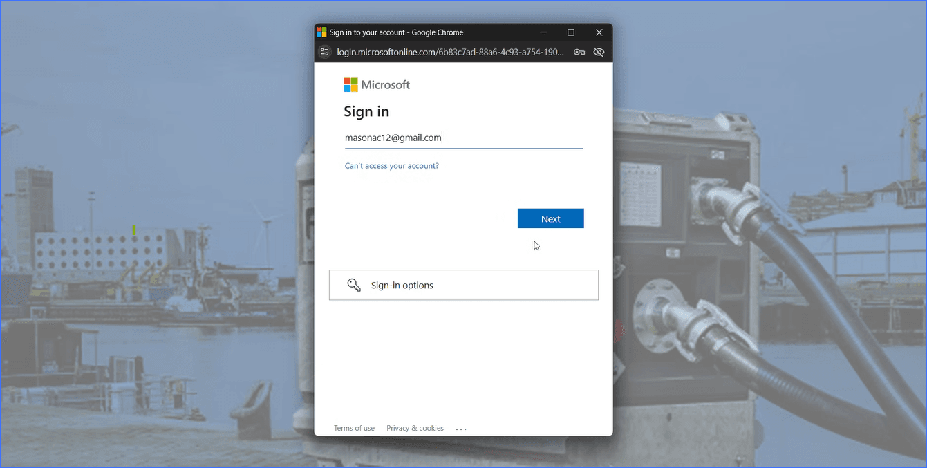 Microsoft sign-in screen with email address field circled