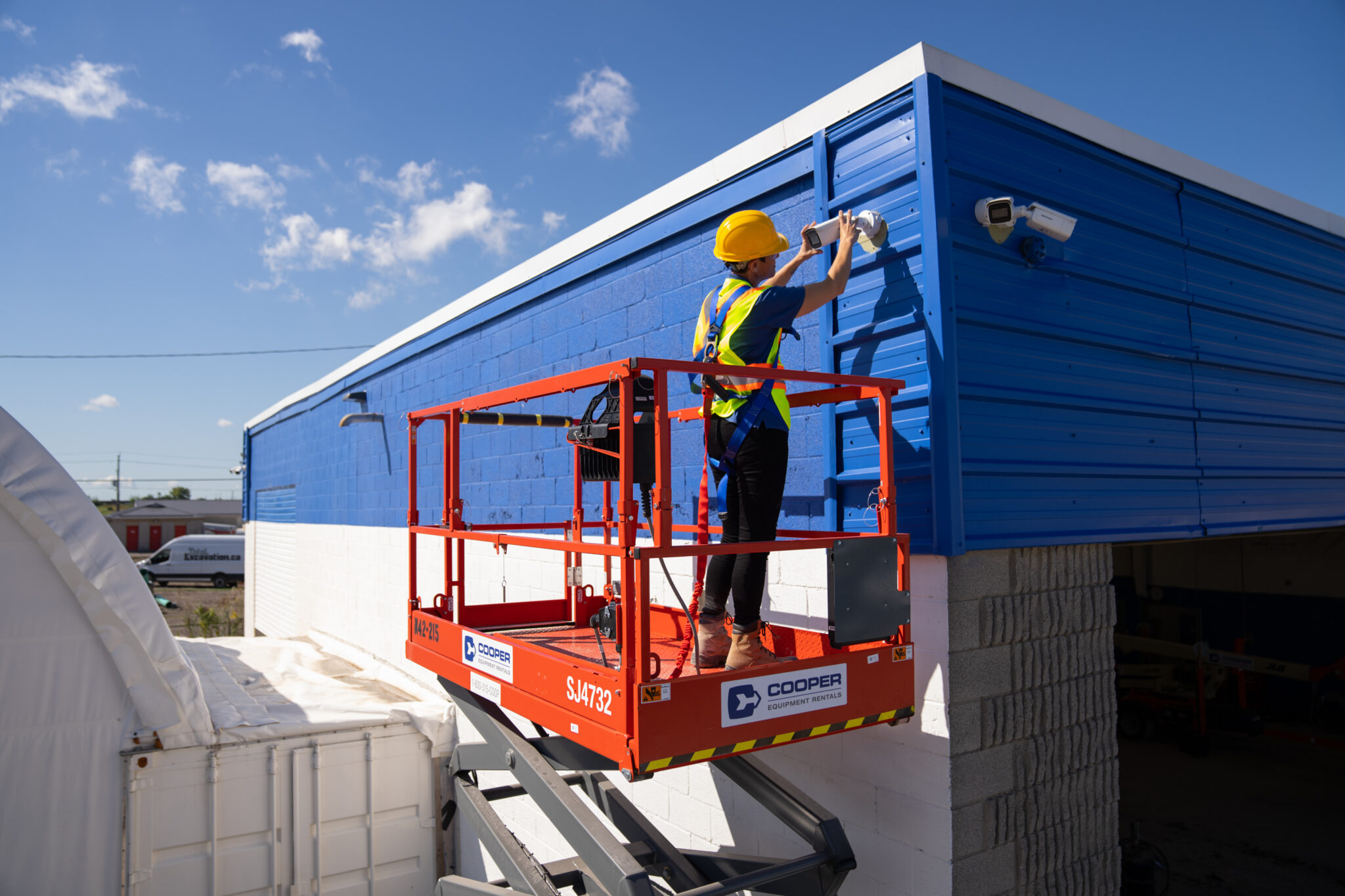 construction worker on an aerial lift.